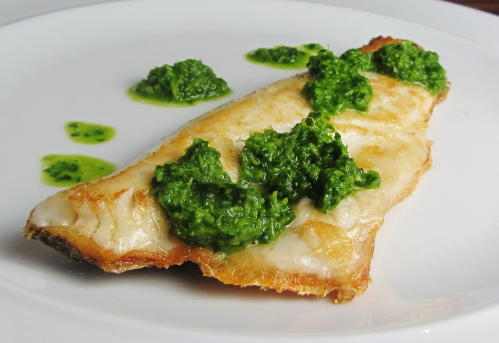 Sea Bass with Simple Green Herb Sauce