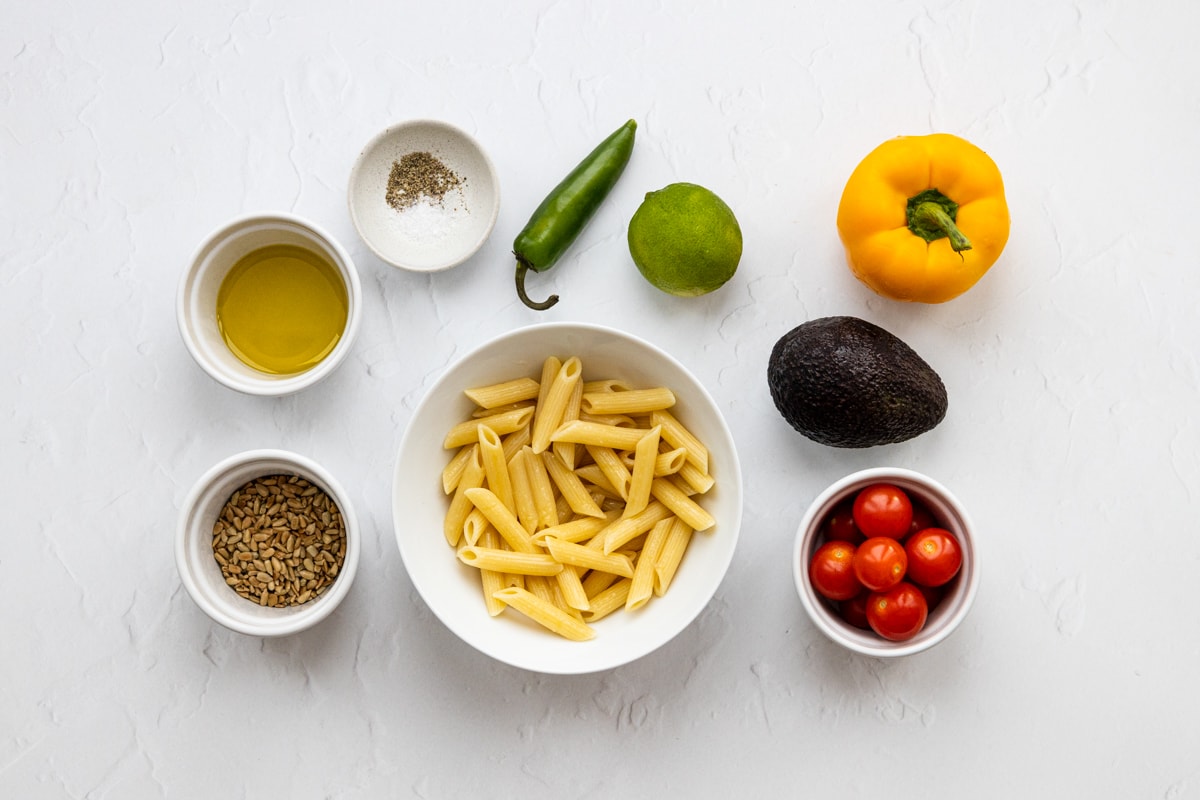 Ingredients for quick pasta salad