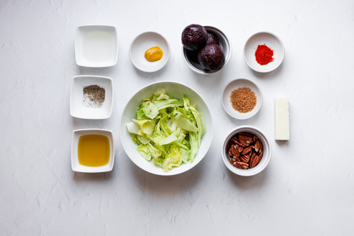 Ingredients for beetroot and goats cheese salad