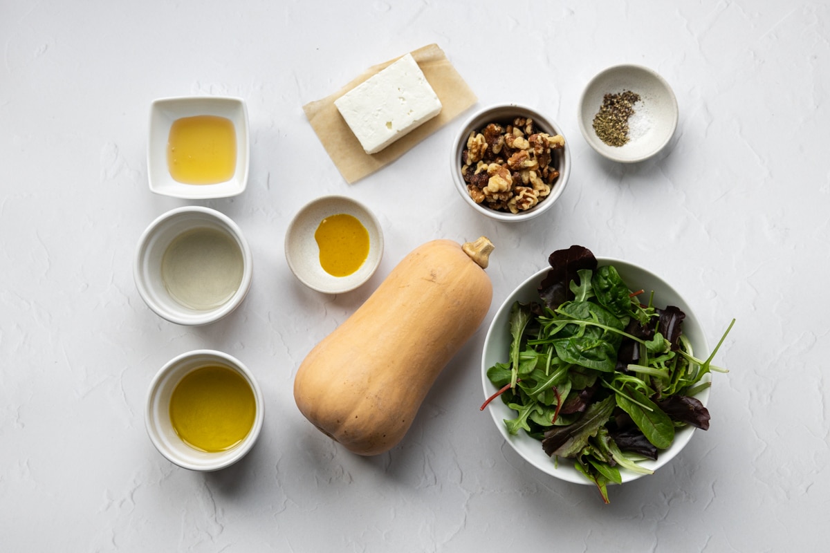 Ingredients for roasted butternut squash salad