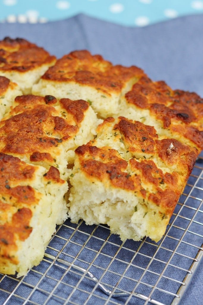 Garlic and Herb Butter Quick Bread close up of topping