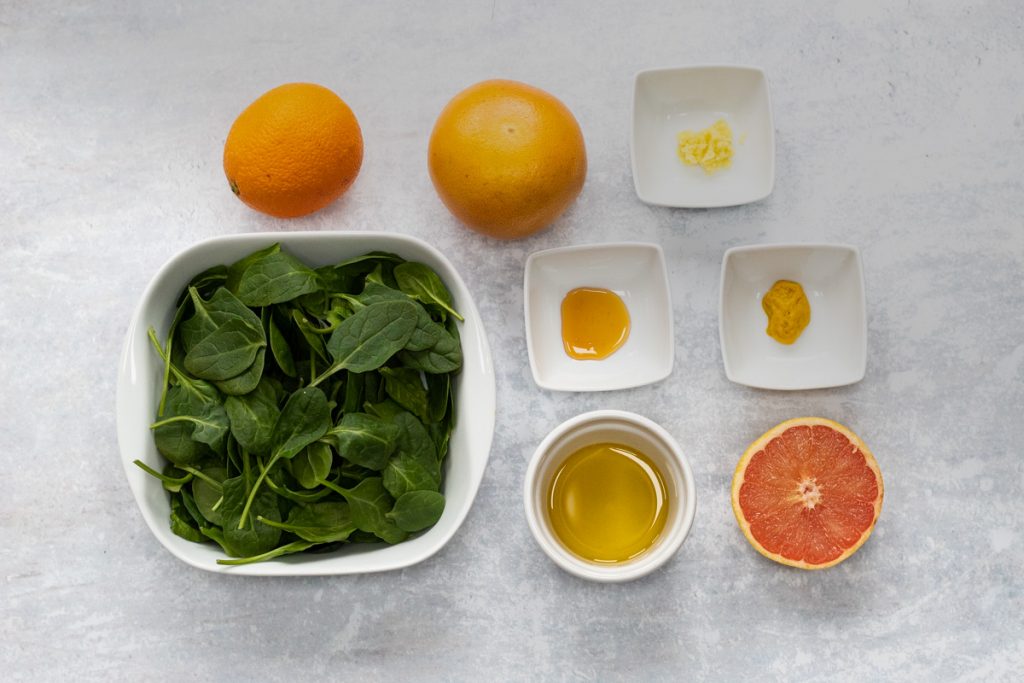 Ingredients for spinach citrus salad