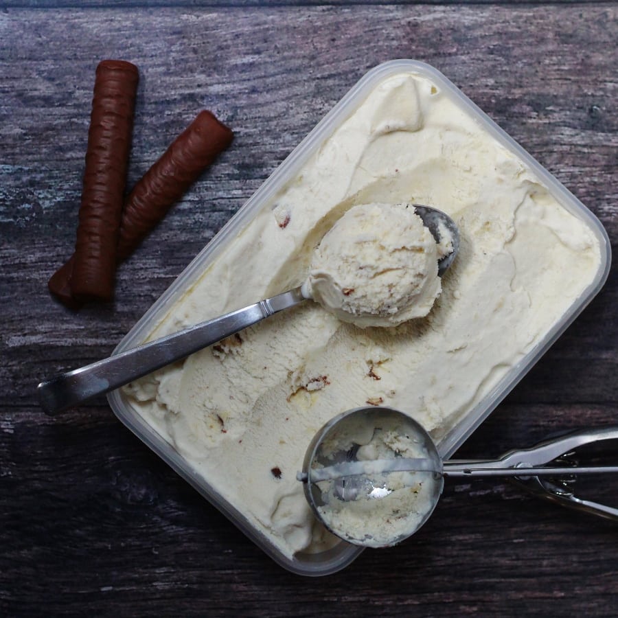 banana fudge ice cream with ice cream scoops