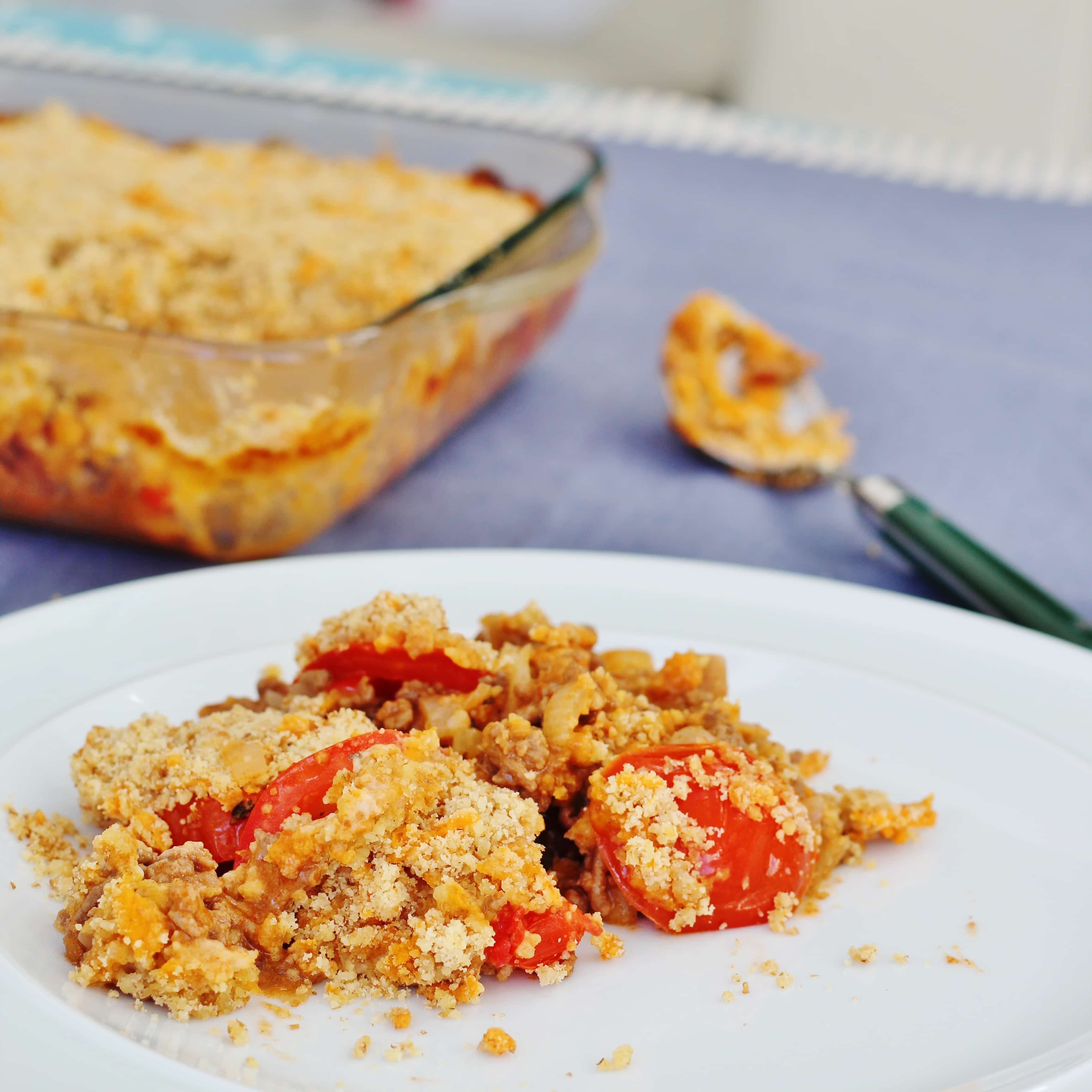 Mince and Tomato Crumble on a plate