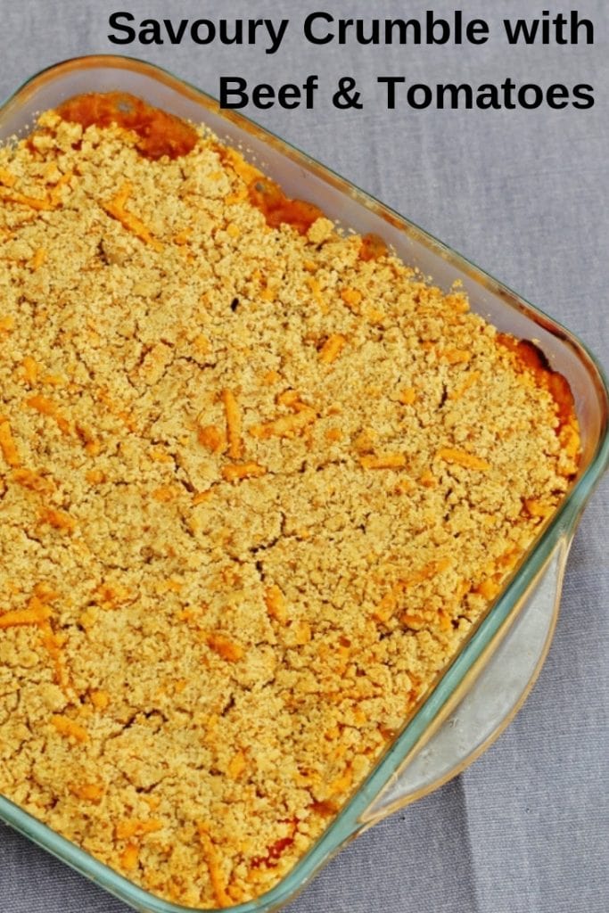 savoury mince and tomato crumble pin image