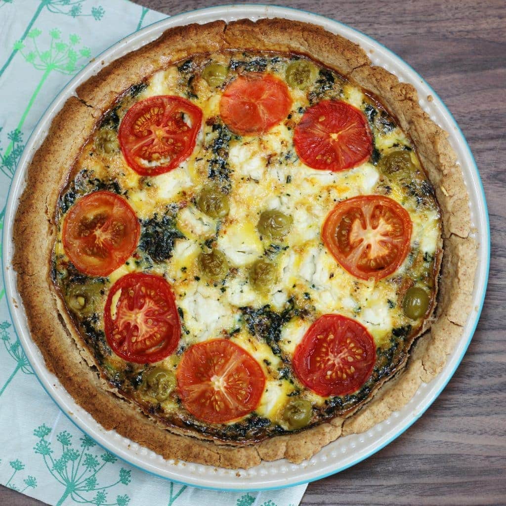 Greek quiche in the pie dish from above