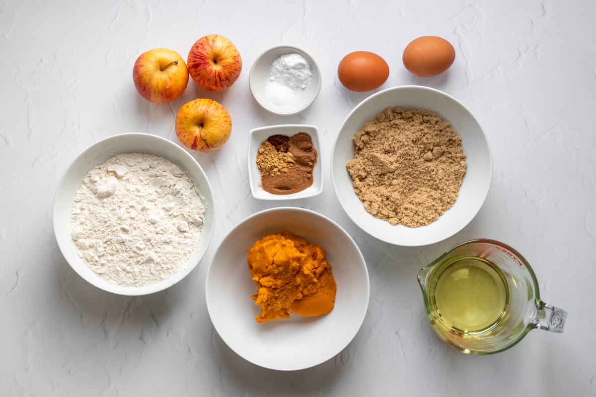 Ingredients for pumpkin and apple muffins