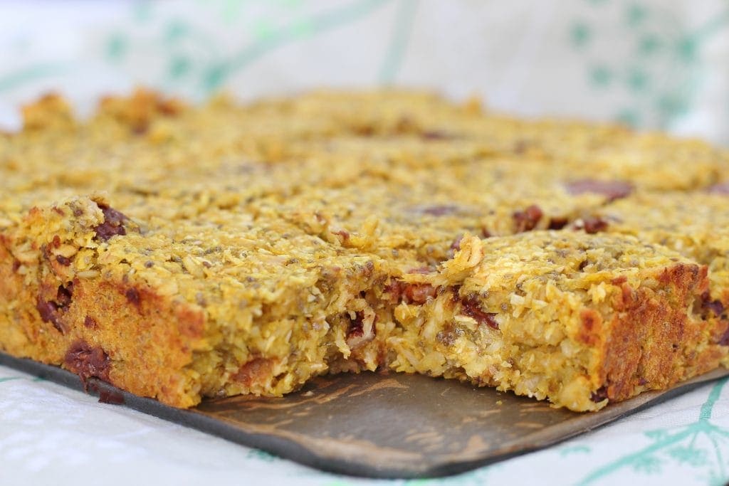 Pumpkin cereal bars with one bar taken out