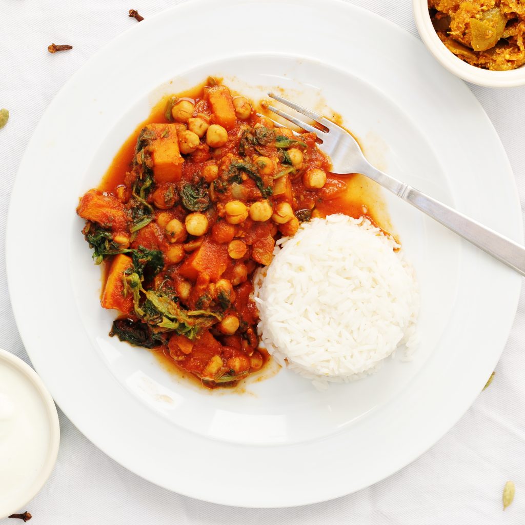 Butternut Squash, chickpea and spinach curry