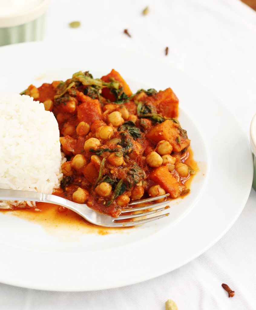 Butternut Squash and spinach curry with chickpeas