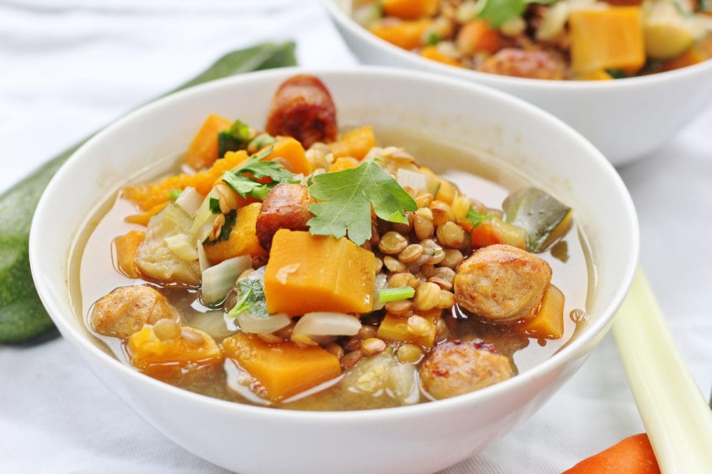 lentil and sausage soup with veggies