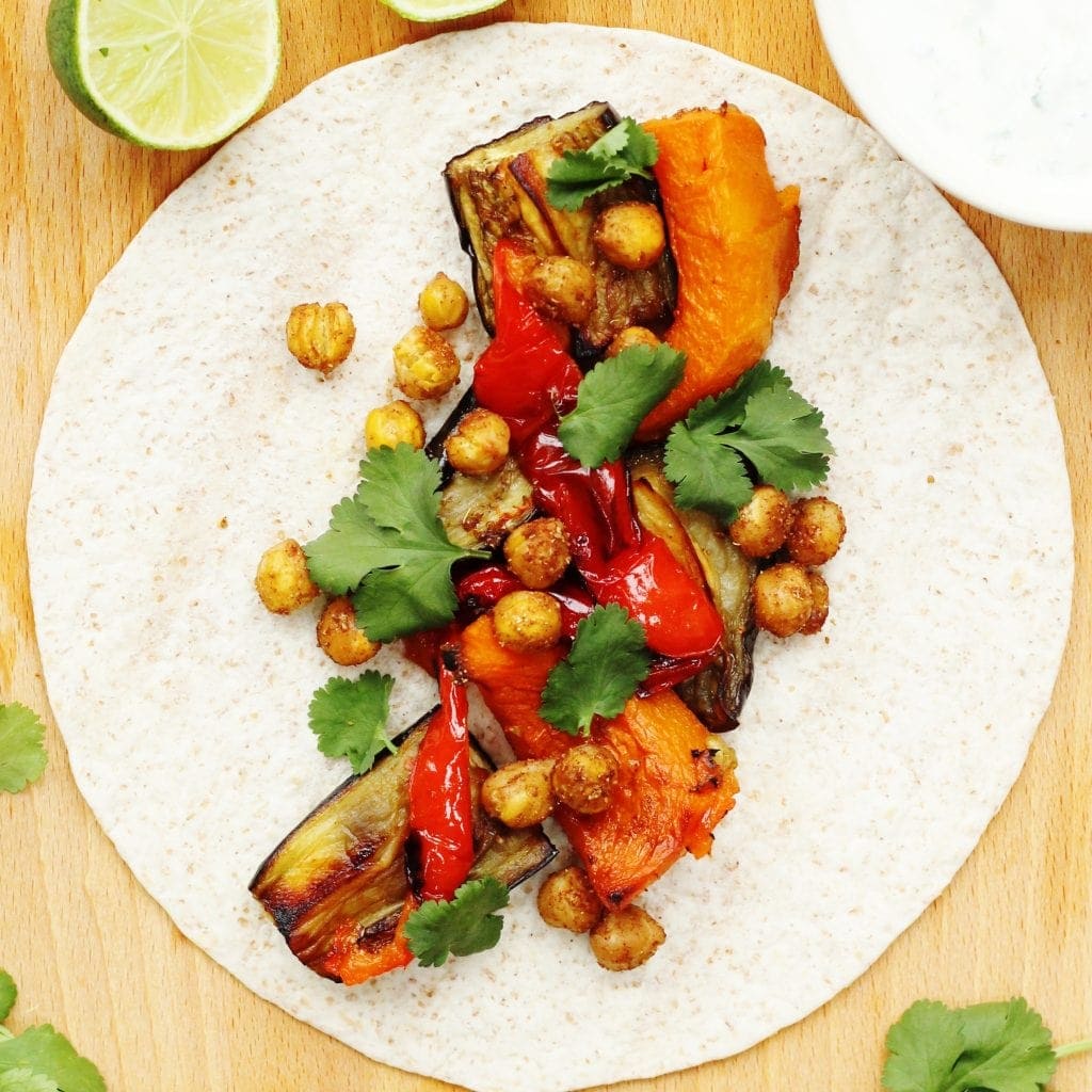 Spiced chickpea tacos with roasted vegetables