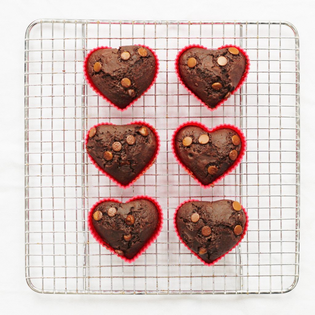 Egg free chocolate muffins on a cooling rack