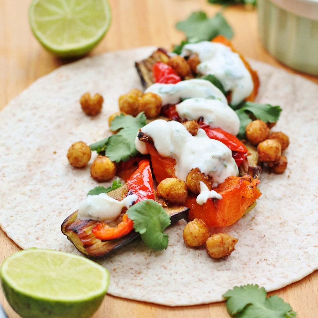 Spiced chickpea tacos with a yogurt dressing