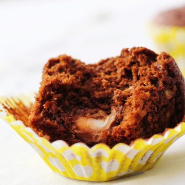 Chocolate and banana creme egg surprise muffins