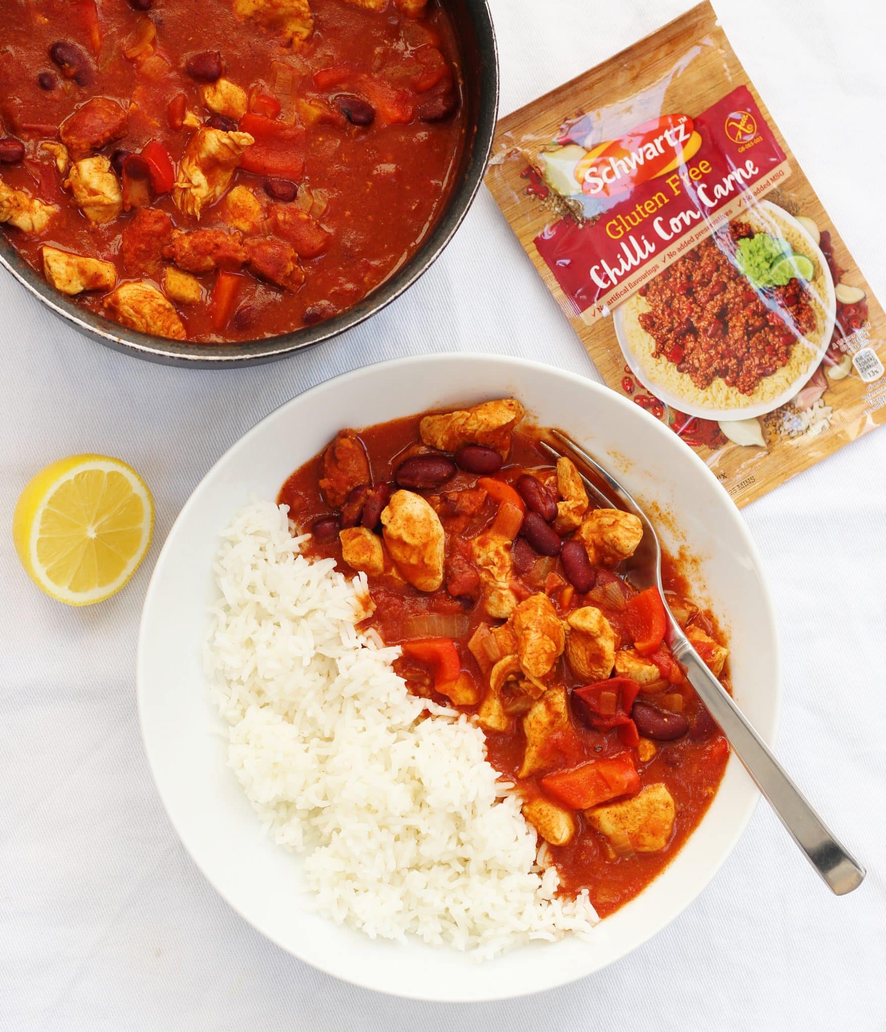 bowl of chicken chilli with a fork