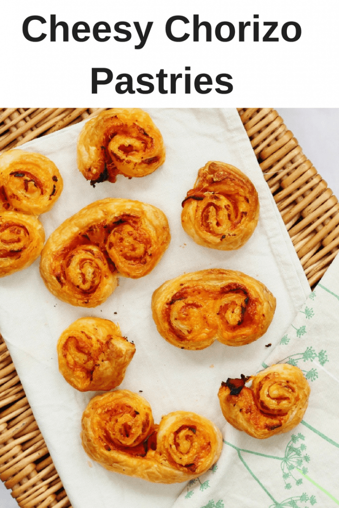 Cheesy chorizo pastries pin image