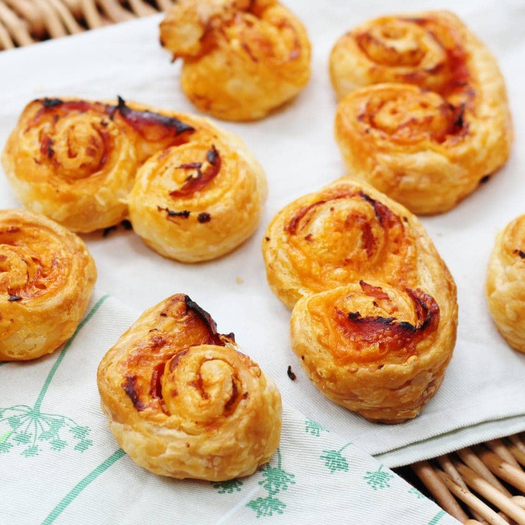 Close up of cheesy chorizo pastries