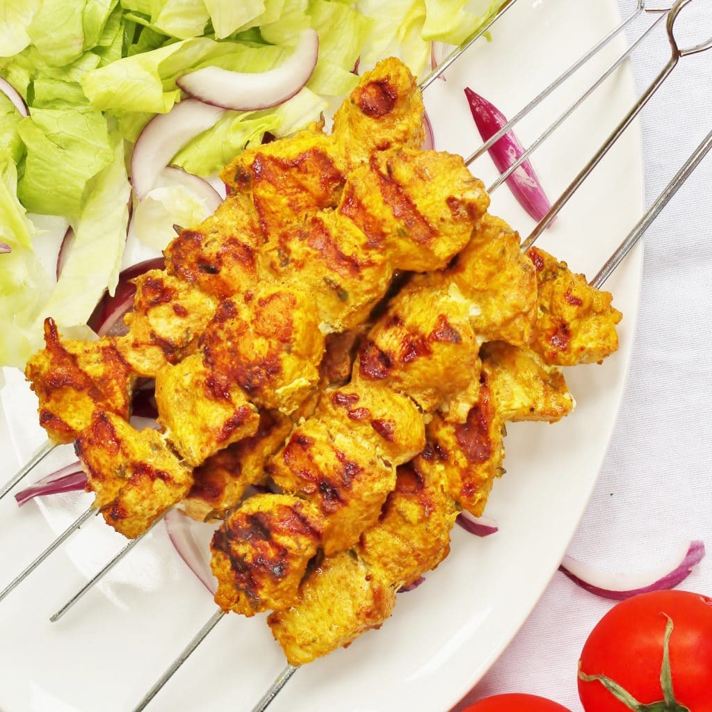 Spanish chicken kebabs