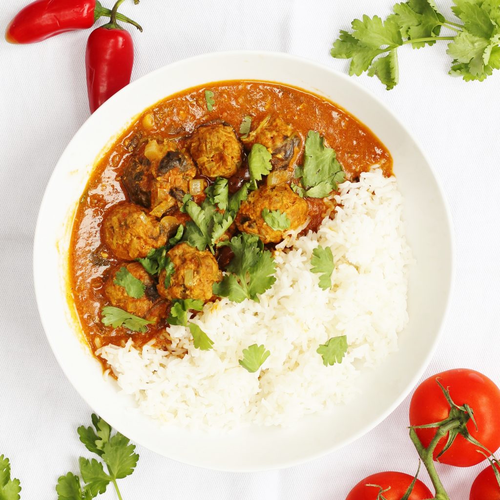 lamb meatball curry in a bowl