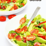 This healthy BLT salad recipe with the traditional ingredients of bacon, lettuce and tomato is so much better than a sandwich.   And if you miss the bread, just serve a fresh bread roll alongside! #BLT #Salad #Bacon #Healthy #5aday #easy #quickrecipes #makeaheadmeals #avocado #lettuce #tomatoes