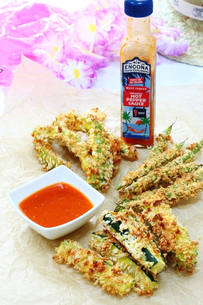 Vegetable fries for Caribbean Food Week. Avocado, green bean and zucchini fries