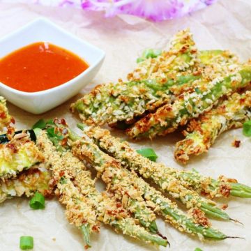 Vegetable fries for Caribbean Food Week. Avocado, green bean and zucchini fries