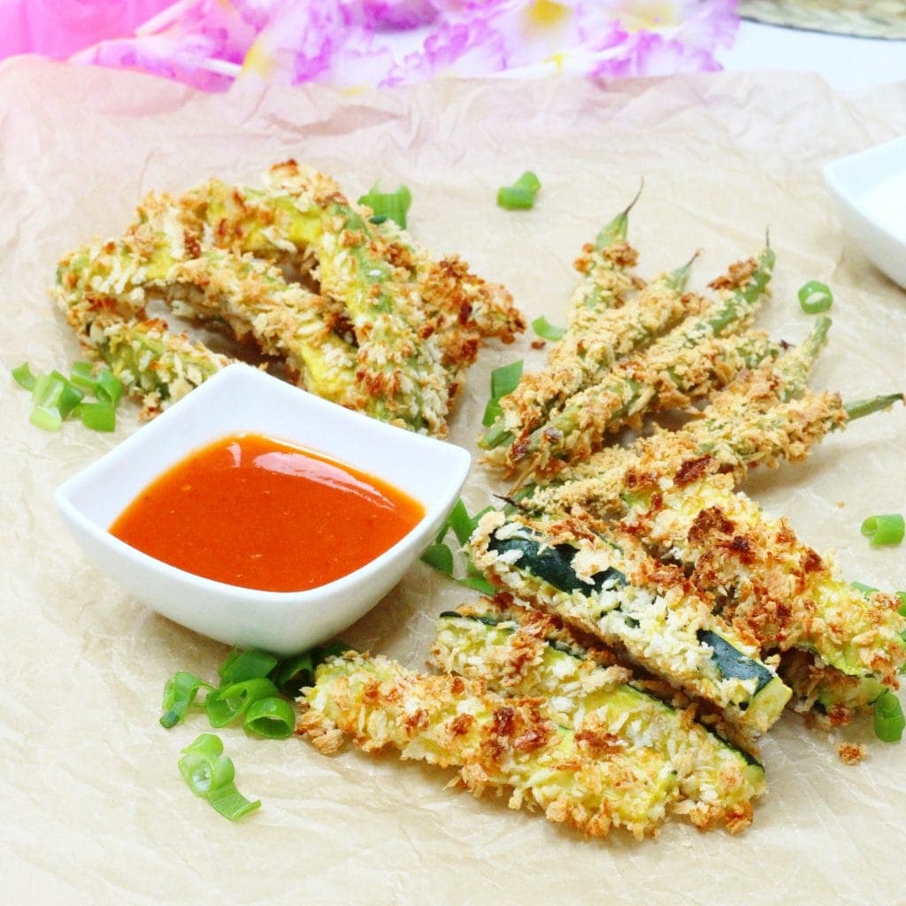 Vegetable fries for Caribbean Food Week. Avocado, green bean and zucchini fries