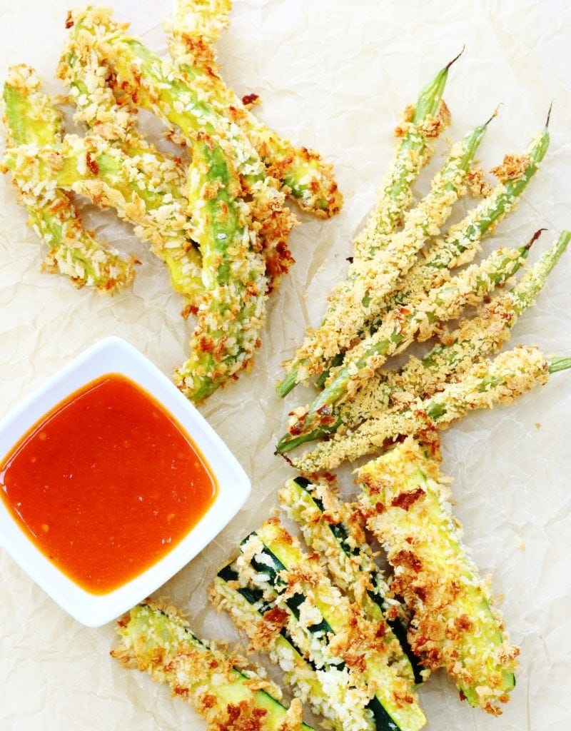 Vegetable fries for Caribbean Food Week. Avocado, green bean and zucchini fries