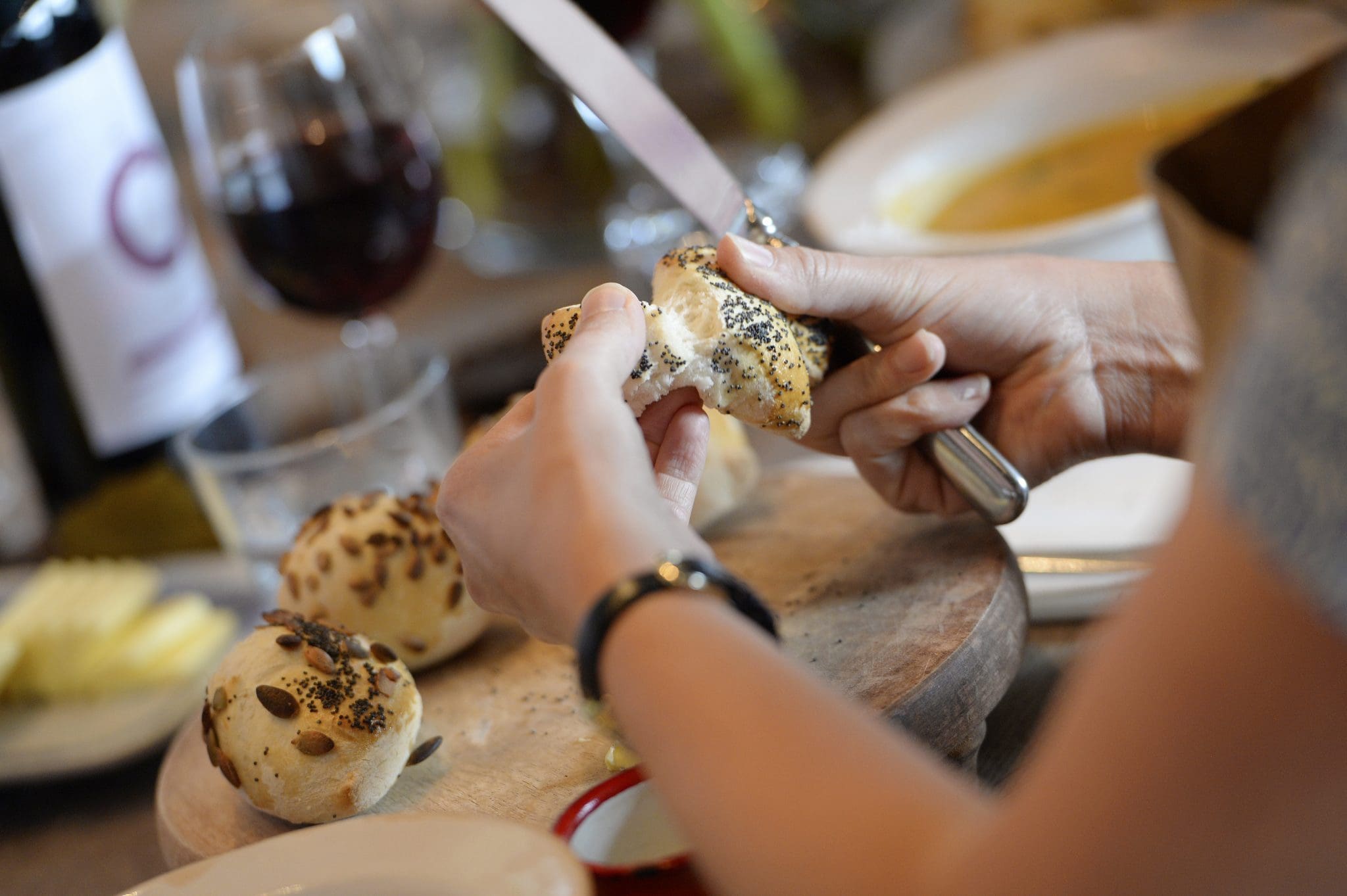 Homemade basic white bread rolls at the Jamie Oliver Cookery School