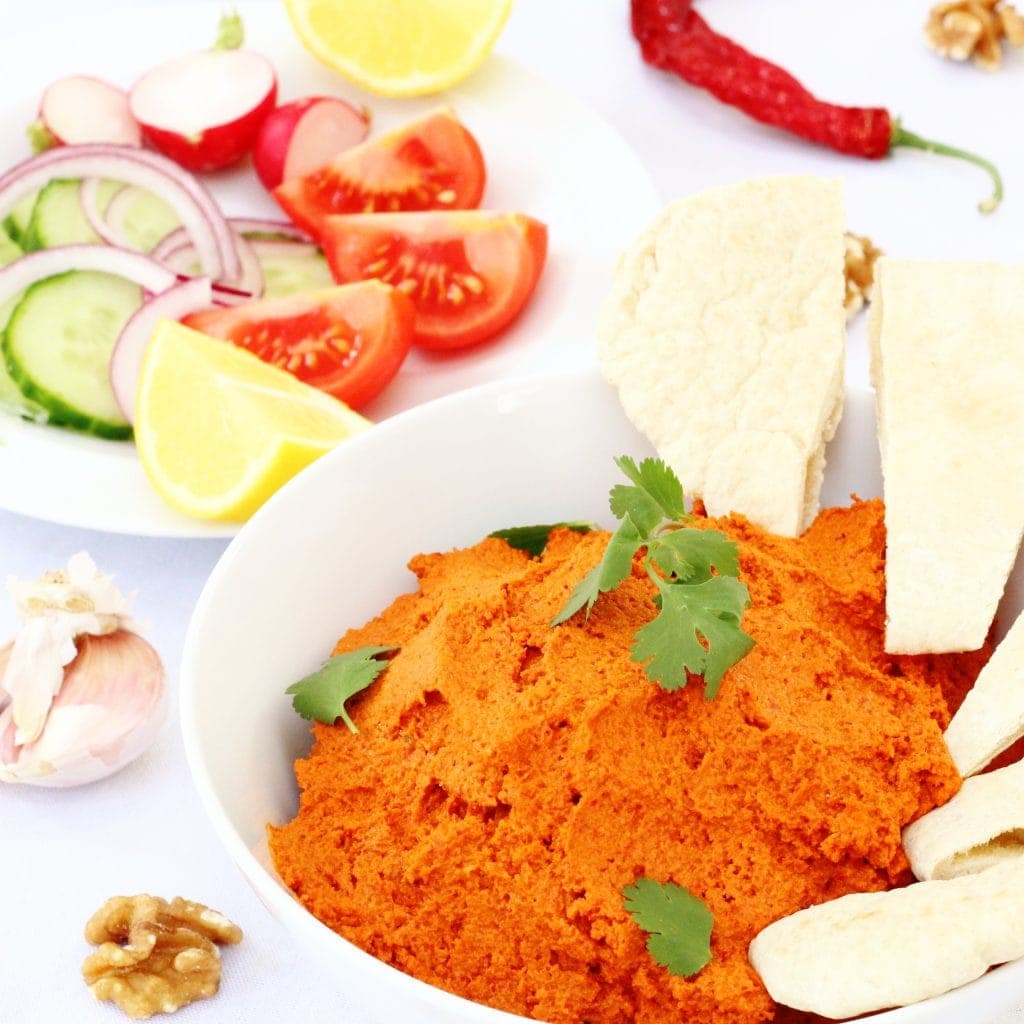 Muhammara walnut and red pepper dip