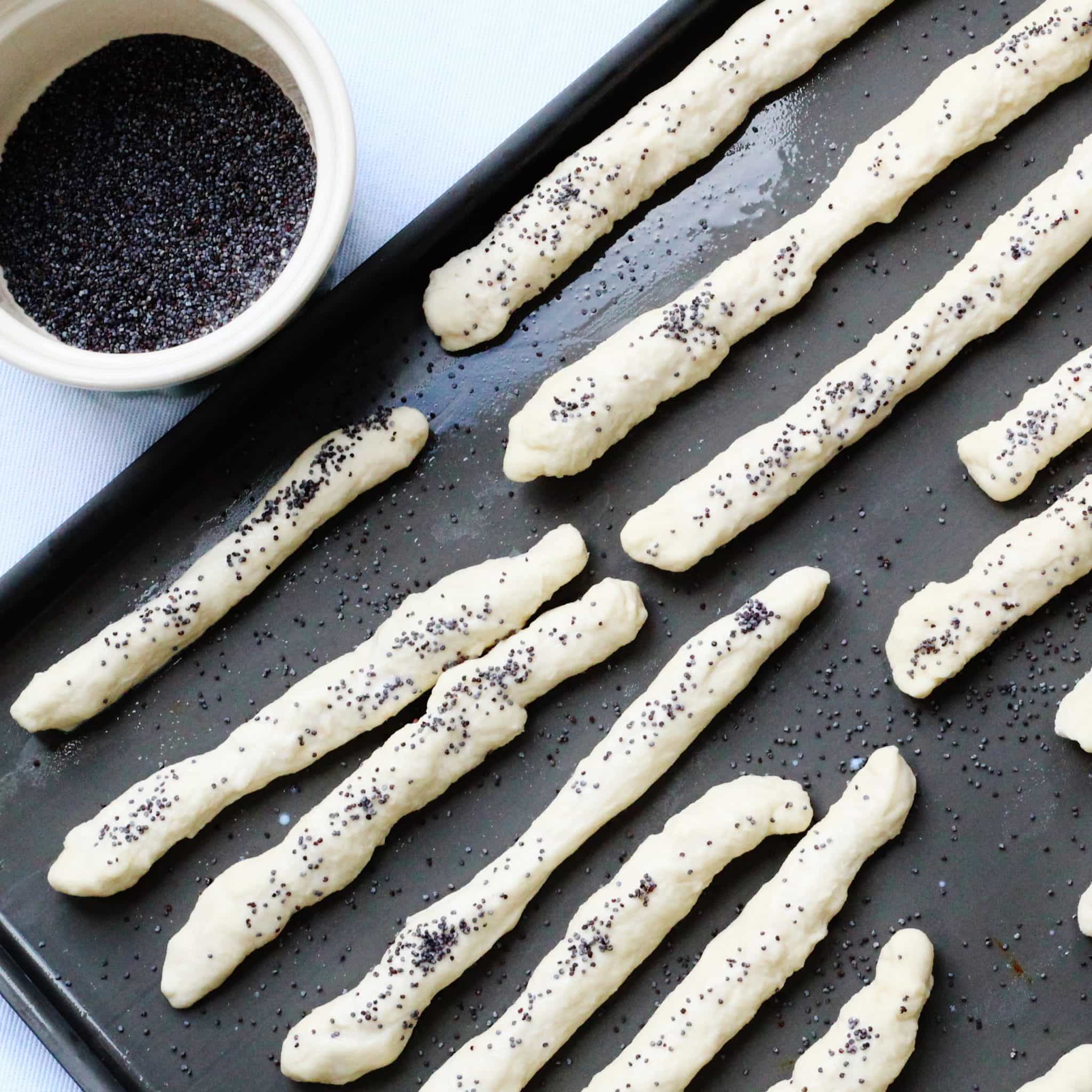 Homemade bread sticks made with basic white bread roll dough