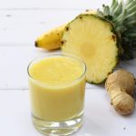 Tropical ginger smoothie made with pineapple, banana, mango and ginger
