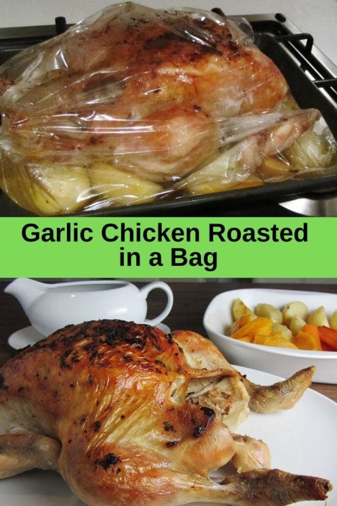 pin image for garlic chicken roasted in an oven bag