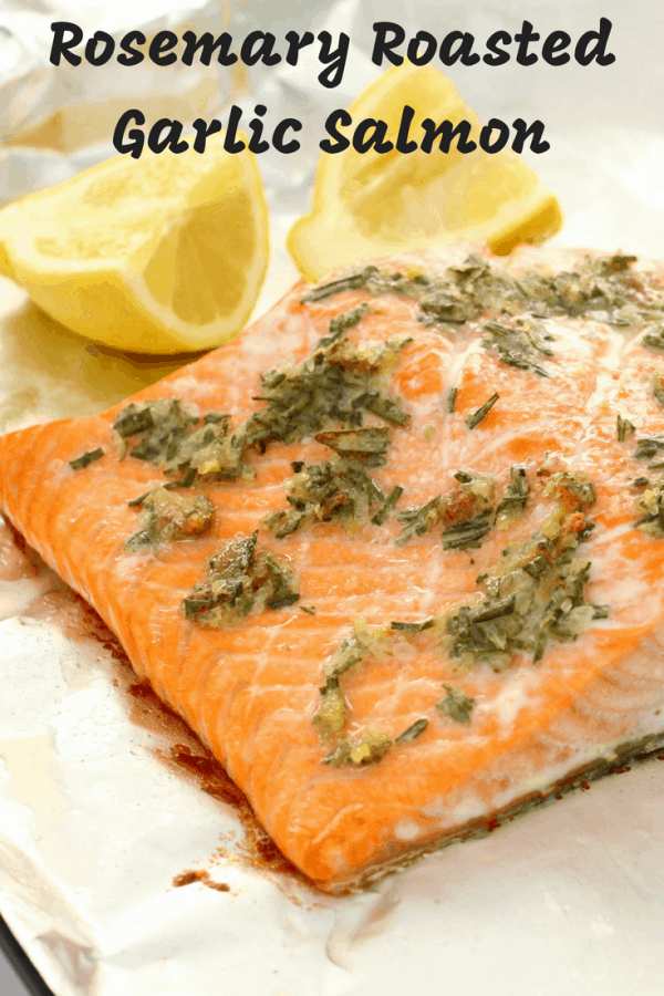 roasted garlic rosemary salmon pin image