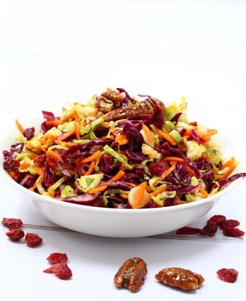 Brussel sprout coleslaw with caramelised pecans