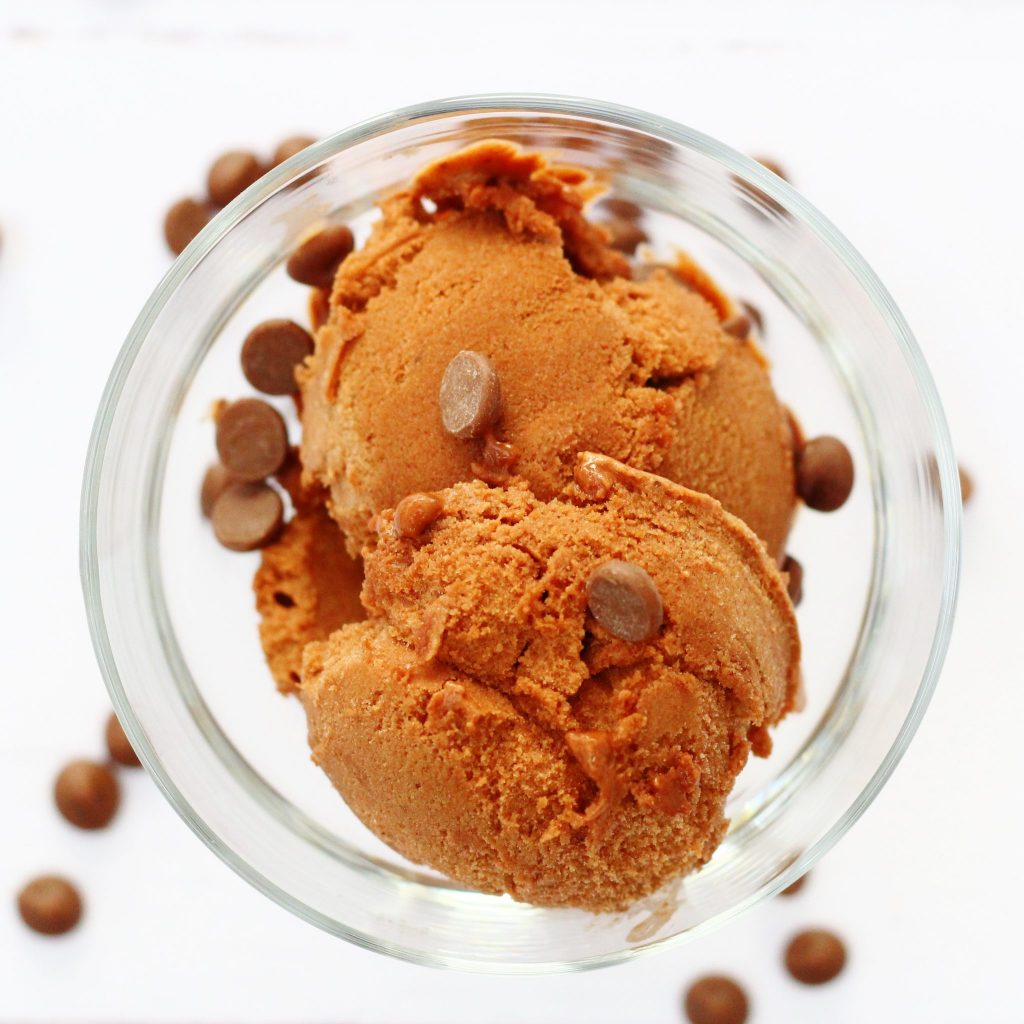 Chocolate banana nice cream in a glass bowl