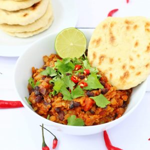 Bowl of vegan lentil chilli