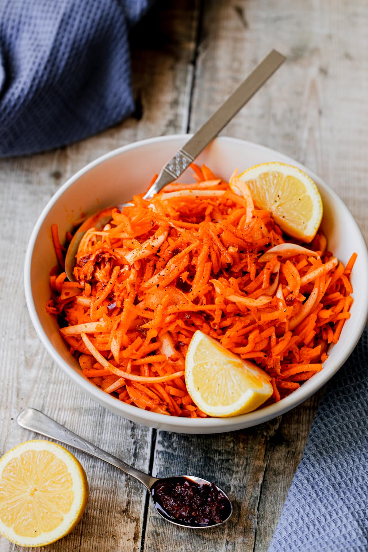 bowl of harissa carrot salad