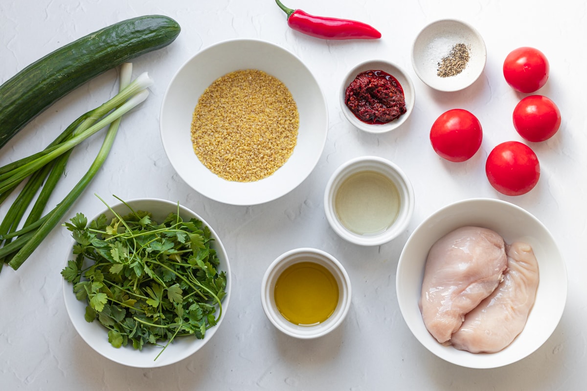 Ingredients for harissa chicken salad