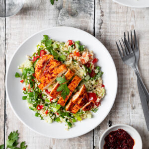 plate of harissa chicken salad