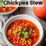 Pumpkin chickpea stew with text overlay