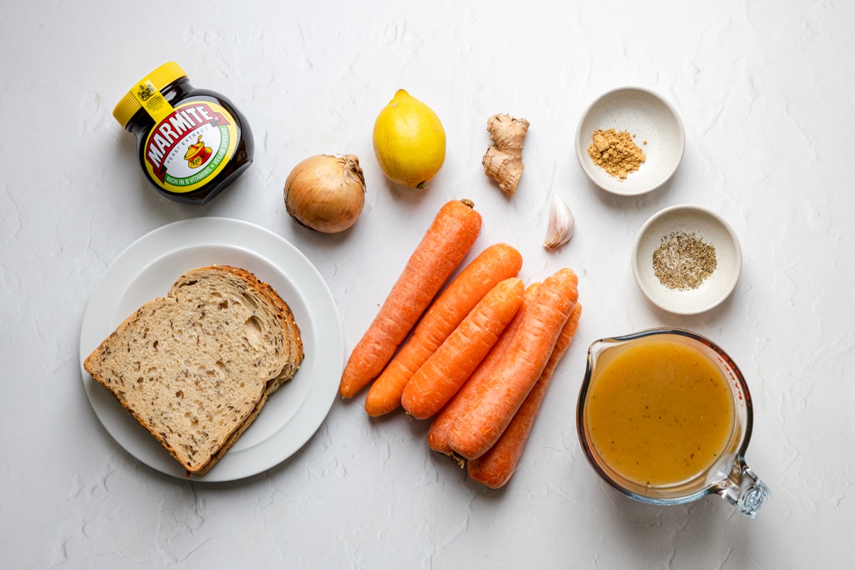 Ingredients for carrot and ginger soup