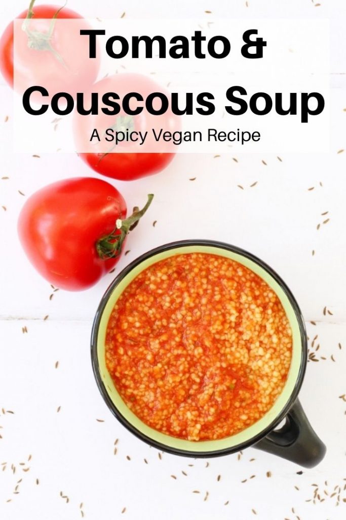 Tomato and couscous soup pin image