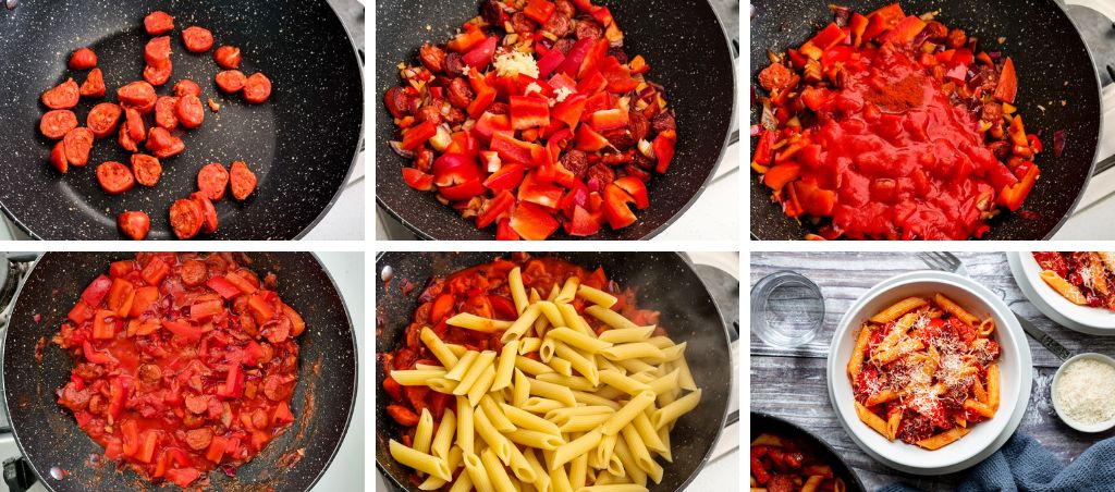 How to make tomato chorizo pasta step by step