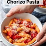 Tomato and chorizo pasta pin image