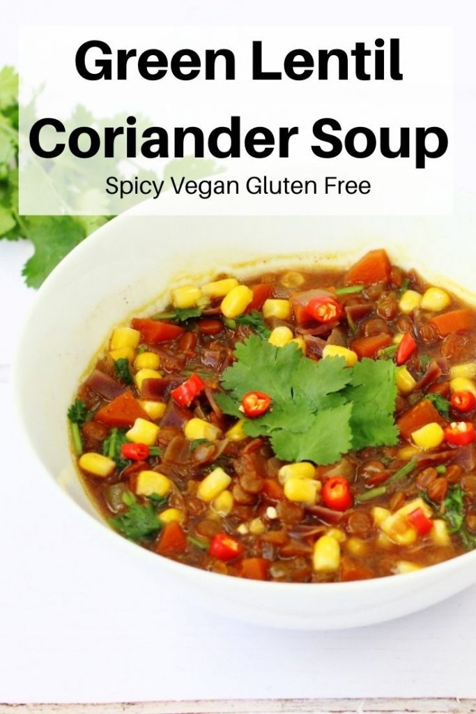 Green lentil coriander soup pin image