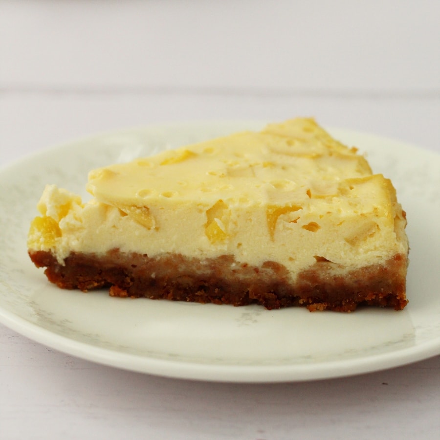 Sliced of mango cheesecake made with quark