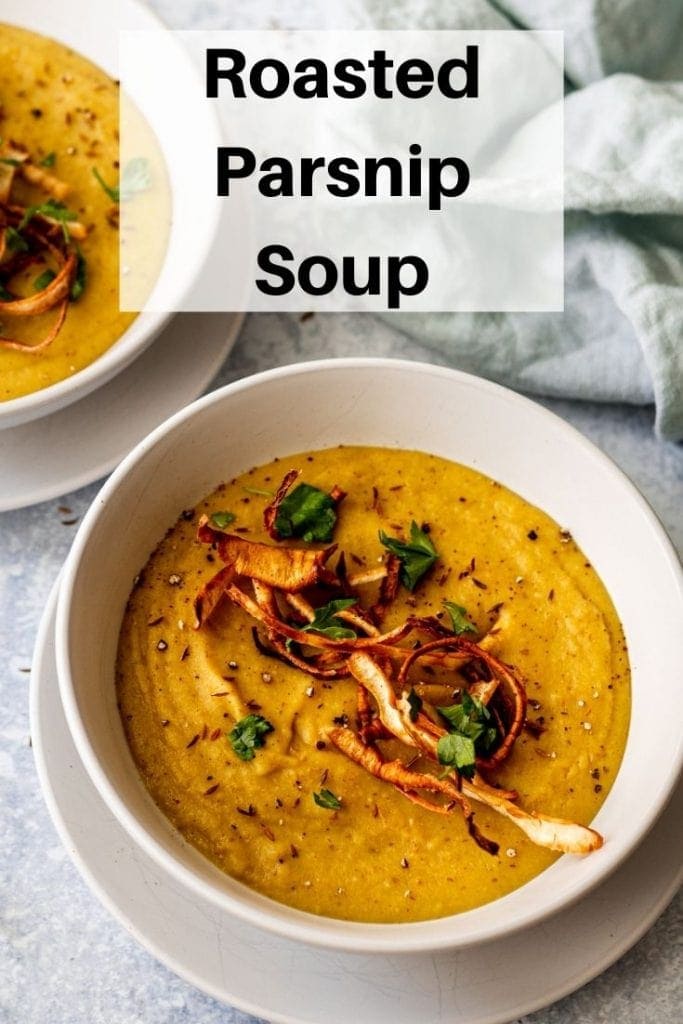 Roasted parsnip soup pin image