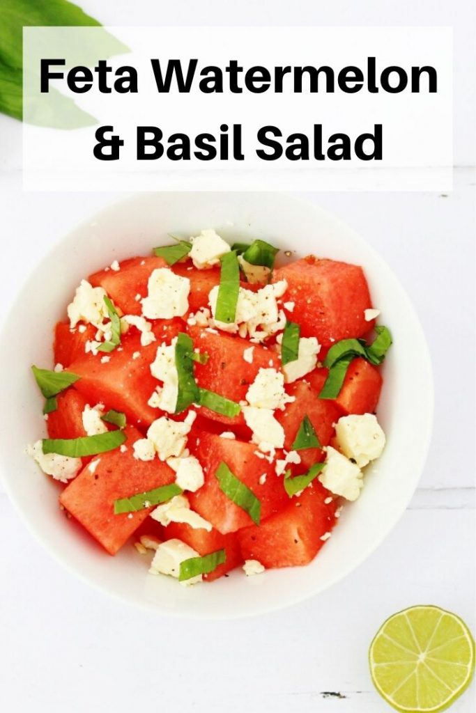 basil watermelon feta salad pin image